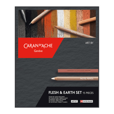 CARAN D'ACHE FLESH & EARTH SET 5 PASTEL PENCILS + 5 CUBES