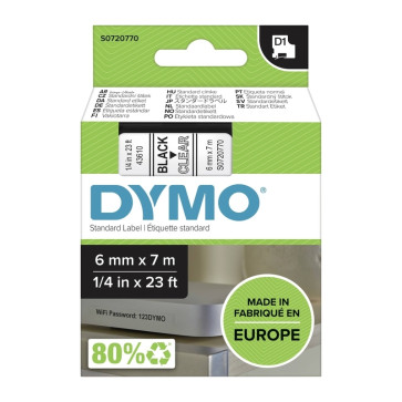 NASTRO D1 6mmX7m NERO SU TRASPARENTE PER ETICHETTATRICI DYMO