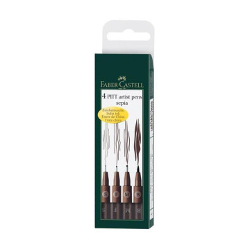SET 4 PITT ARTIST PEN FABER CASTELL SEPPIA MISURE S F M B