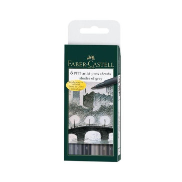 SET 6 PITT ARTIST PEN BRUSH FABER CASTELL SHADES OF GREY