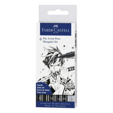 SET 6 FABER CASTELL PITT ARTIST PEN MANGA NERI E GRIGIO
