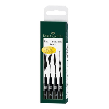 SET 4 PITT ARTIST PEN FABER CASTELL BLACK MISURE B SB SC 1,5