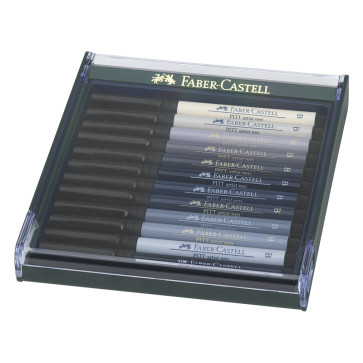 SET 12 PITT ARTIST PEN BRUSH FABER CASTELL GRAY TONES