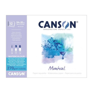 BLOCCO CANSON MONTVAL 24X32 cm 12 FOGLI 270 g/m² GRANA FINE