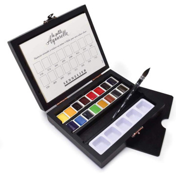 ACQUERELLI SENNELIER 16 ½ GODET, PENNELLO E CARTA BOX LEGNO