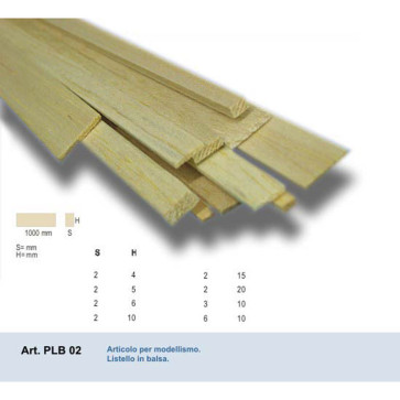 LISTELLO IN BALSA 2x10x1000 mm